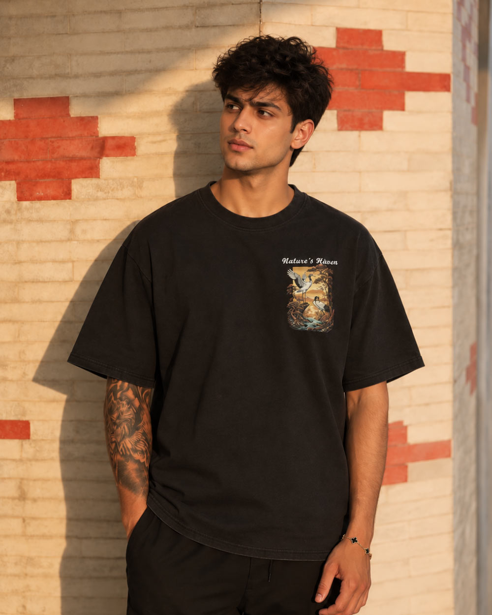 BYCADS "Nature's Mirror" Art Nouveau Heron Oversized T-Shirt