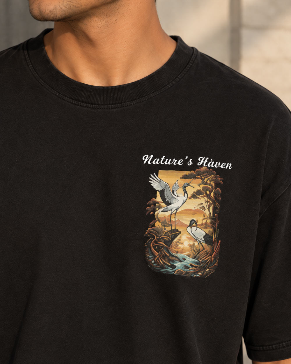BYCADS "Nature's Mirror" Art Nouveau Heron Oversized T-Shirt
