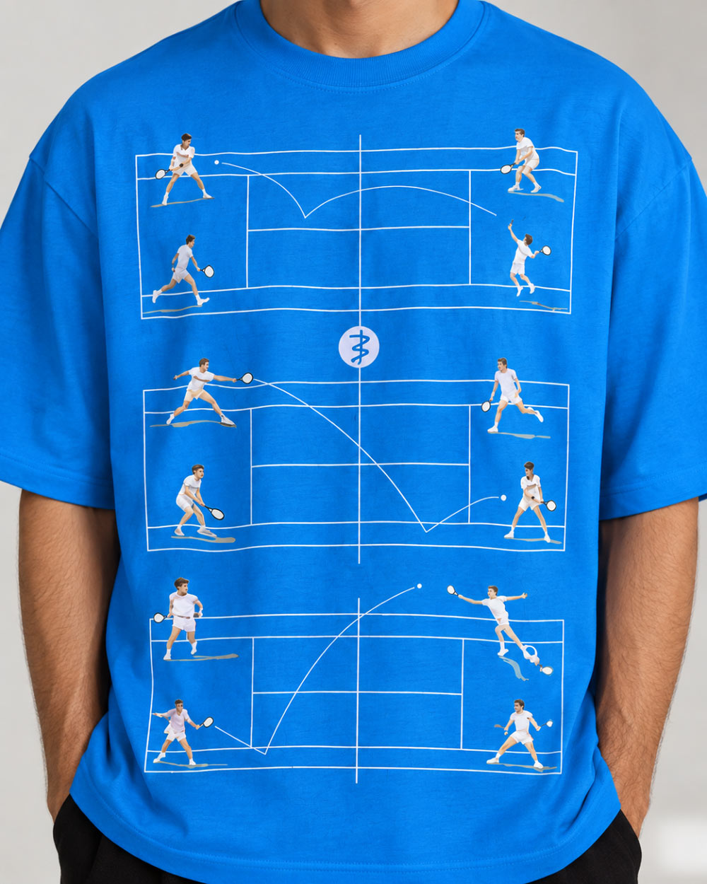 Bycads Blue 100% Cotton Oversized T-Shirt – 240 GSM Tennis Graphic Streetwear T-shirt