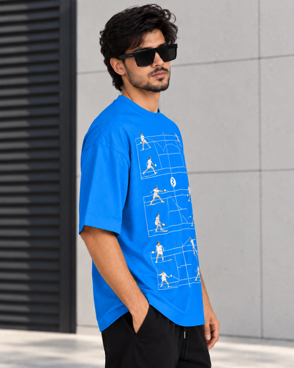 Bycads Blue 100% Cotton Oversized T-Shirt – 240 GSM Tennis Graphic Streetwear T-shirt