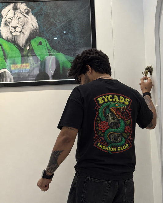 BYCADS Snake & Piston Graphic Printed Oversized T-Shirt | Drop Shoulder Relaxed Fit Streetwear t-shirt
