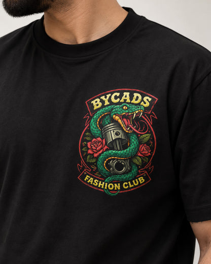 BYCADS Snake & Piston Graphic Printed Oversized T-Shirt | Drop Shoulder Relaxed Fit Streetwear t-shirt
