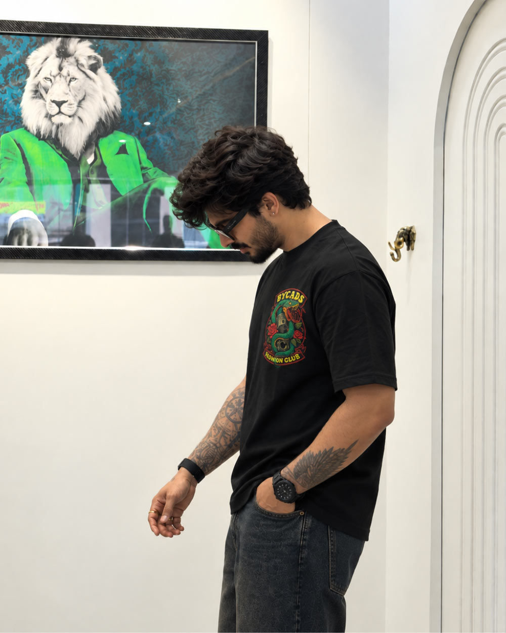 BYCADS Snake & Piston Graphic Printed Oversized T-Shirt | Drop Shoulder Relaxed Fit Streetwear t-shirt