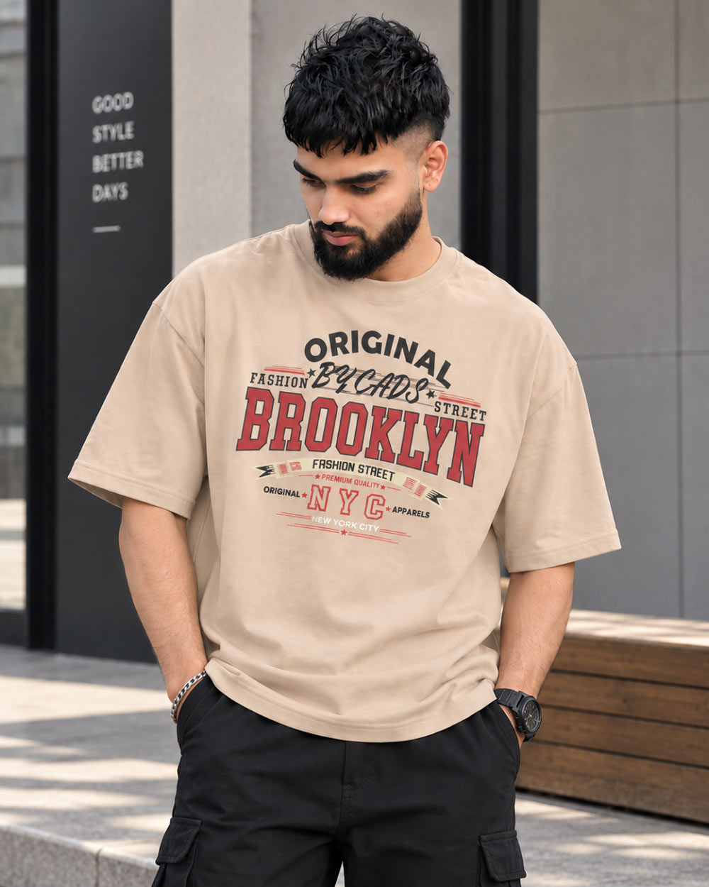BYCADS Original Brooklyn Oversized Cotton Blend T-Shirt | Relaxed Fit Drop Shoulder Streetwear Tee