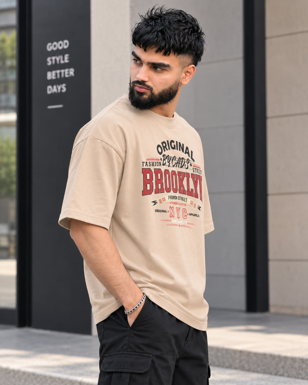 BYCADS Original Brooklyn Oversized Cotton Blend T-Shirt | Relaxed Fit Drop Shoulder Streetwear Tee