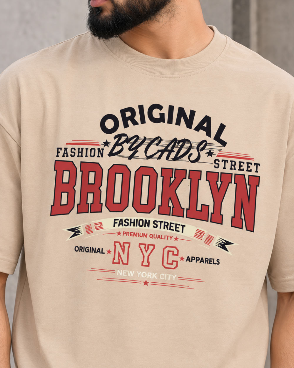 BYCADS Original Brooklyn Oversized Cotton Blend T-Shirt | Relaxed Fit Drop Shoulder Streetwear Tee