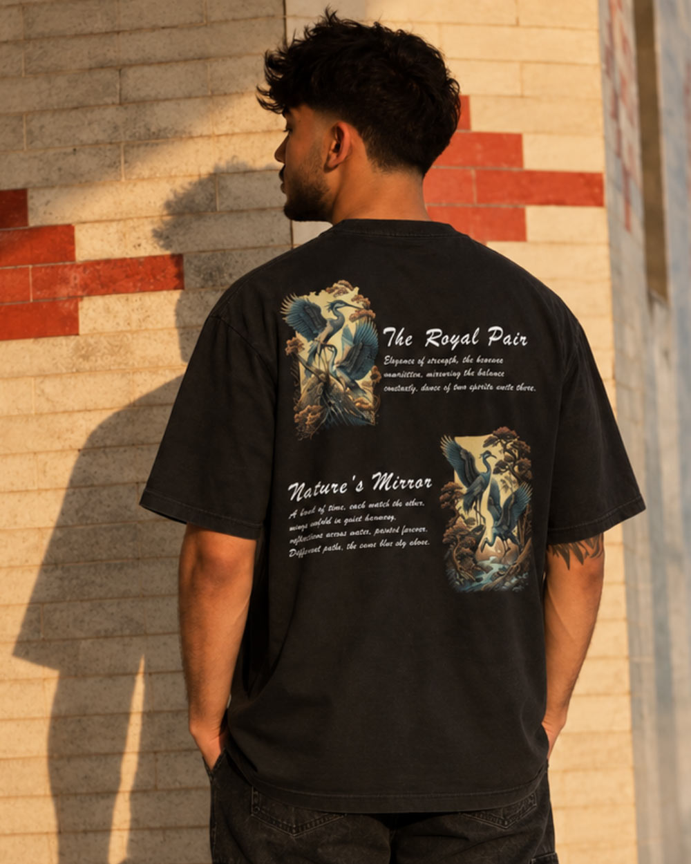 BYCADS "Nature's Mirror" Art Nouveau Heron Oversized T-Shirt