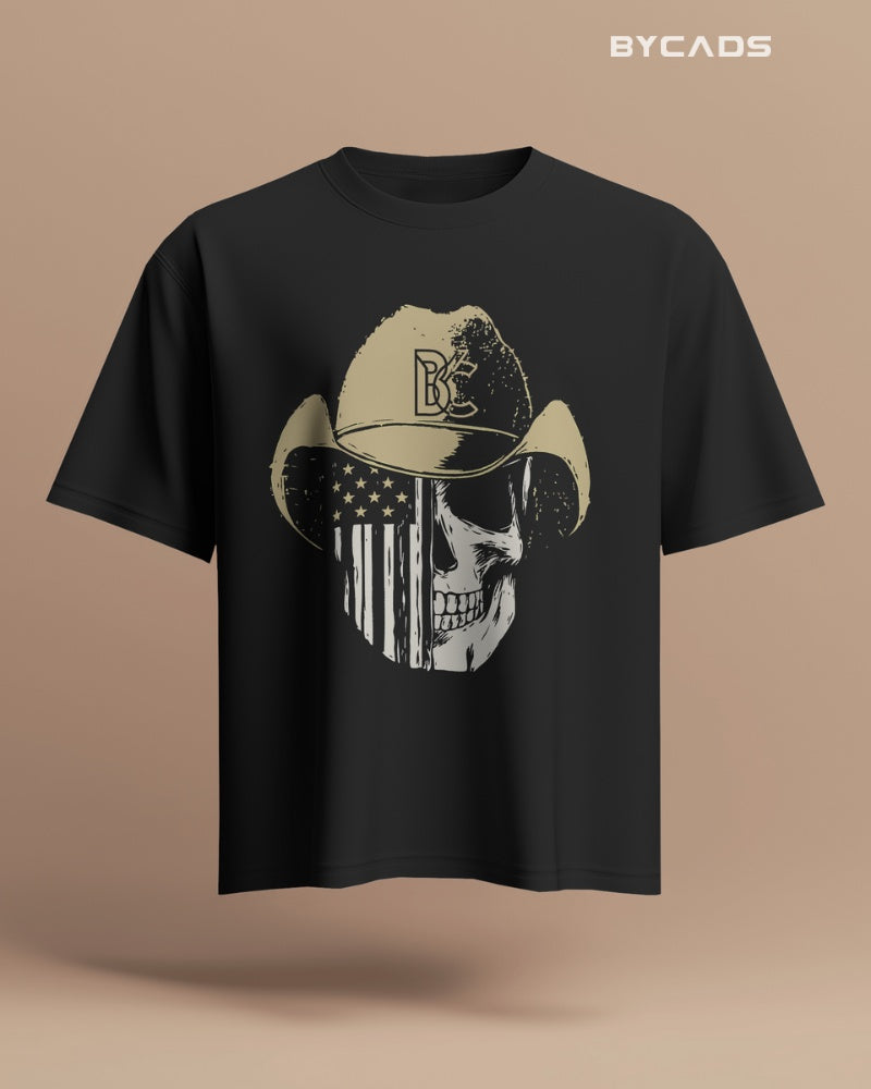 Cowboy Skull Oversized T-Shirt for Men – Grunge Western Graphic by Bycads