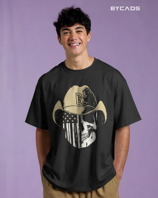 Cowboy Skull Oversized T-Shirt for Men – Grunge Western Graphic by Bycads