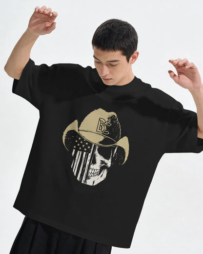 Cowboy Skull Oversized T-Shirt for Men – Grunge Western Graphic by Bycads