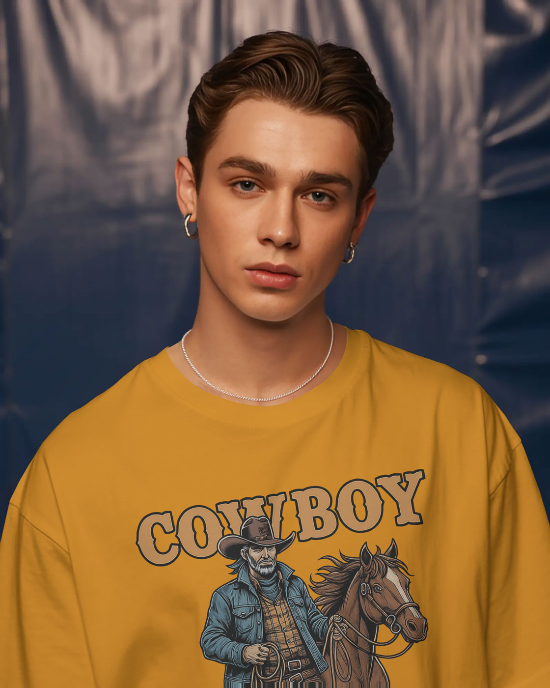 Cowboy with Horse Oversized T-Shirt for Men – Western Partner Graphic by Bycads