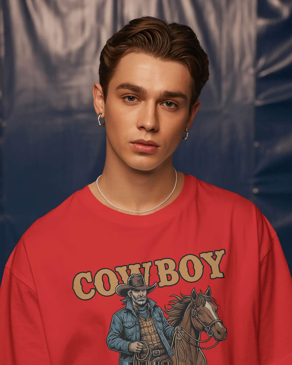 Cowboy with Horse Oversized T-Shirt for Men – Western Partner Graphic by Bycads