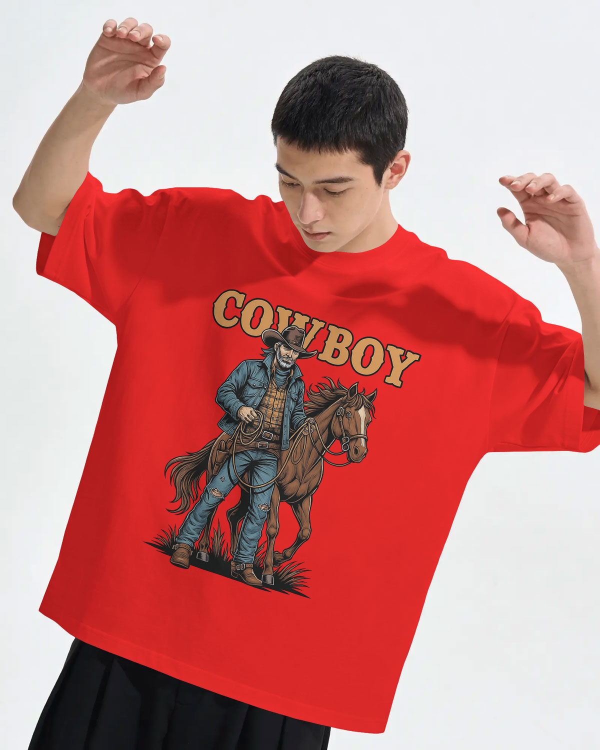 Cowboy with Horse Oversized T-Shirt for Men – Western Partner Graphic by Bycads