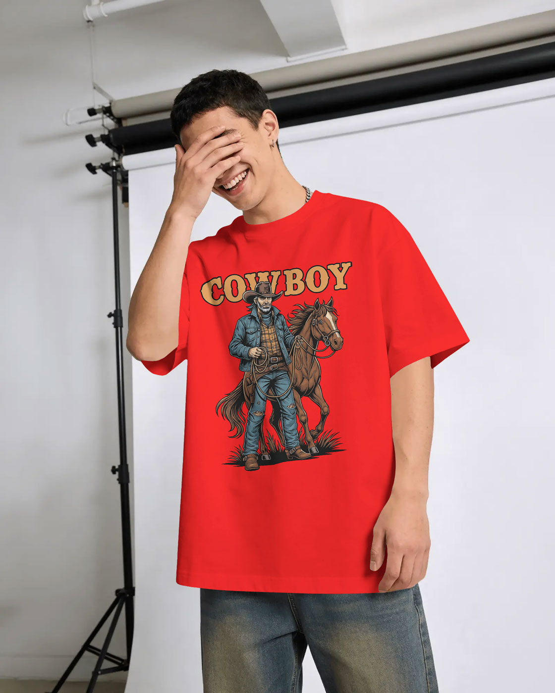 Cowboy with Horse Oversized T-Shirt for Men – Western Partner Graphic by Bycads