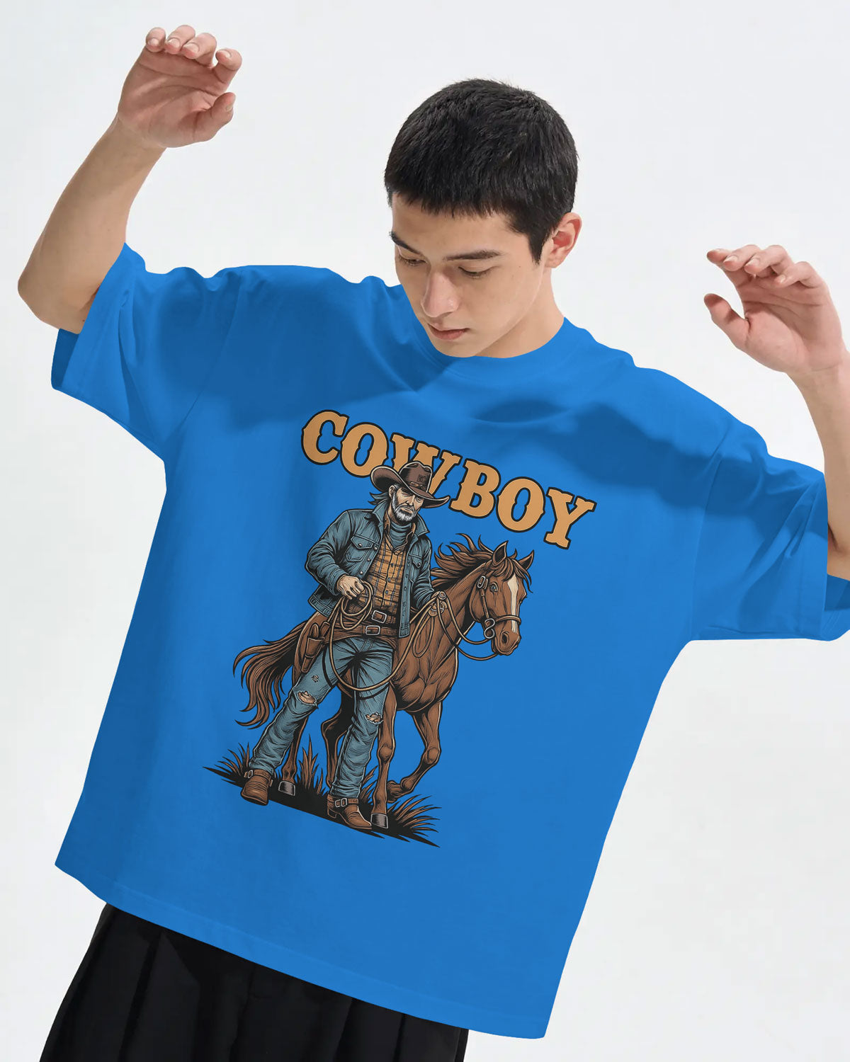 Cowboy with Horse Oversized T-Shirt for Men – Western Partner Graphic by Bycads