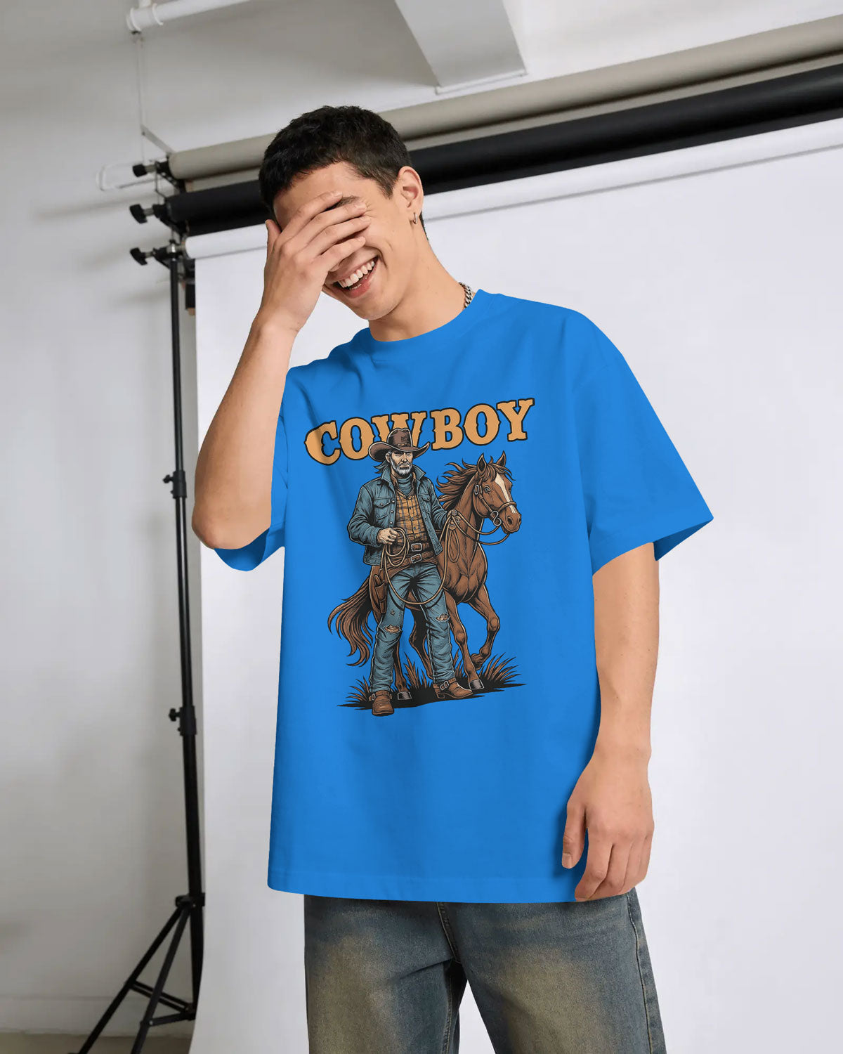 Cowboy with Horse Oversized T-Shirt for Men – Western Partner Graphic by Bycads