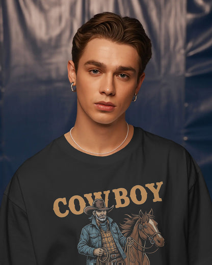 Cowboy with Horse Oversized T-Shirt for Men – Western Partner Graphic by Bycads