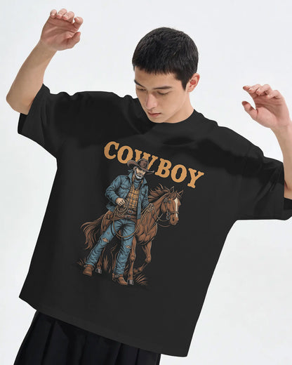 Cowboy with Horse Oversized T-Shirt for Men – Western Partner Graphic by Bycads