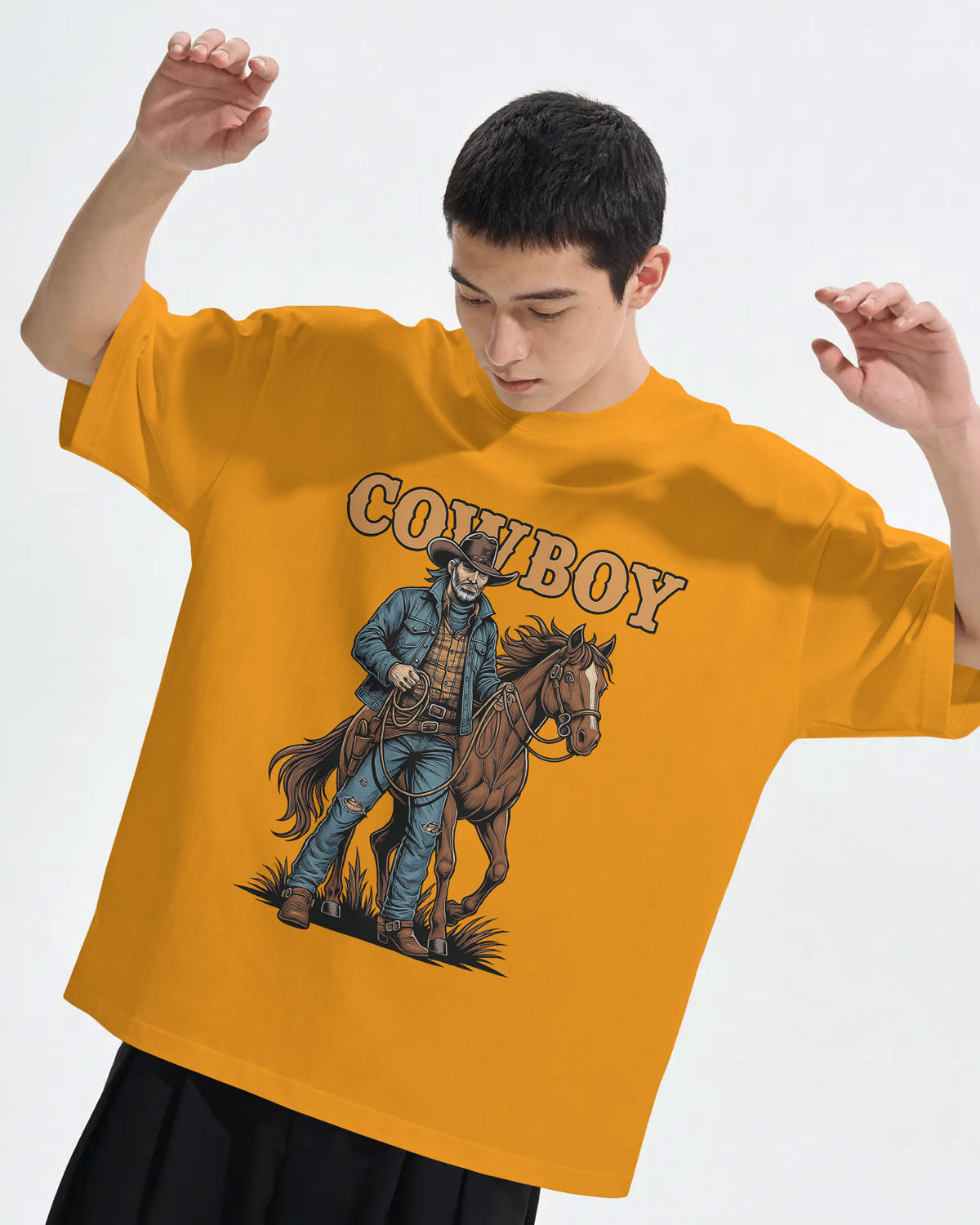 Cowboy with Horse Oversized T-Shirt for Men – Western Partner Graphic by Bycads