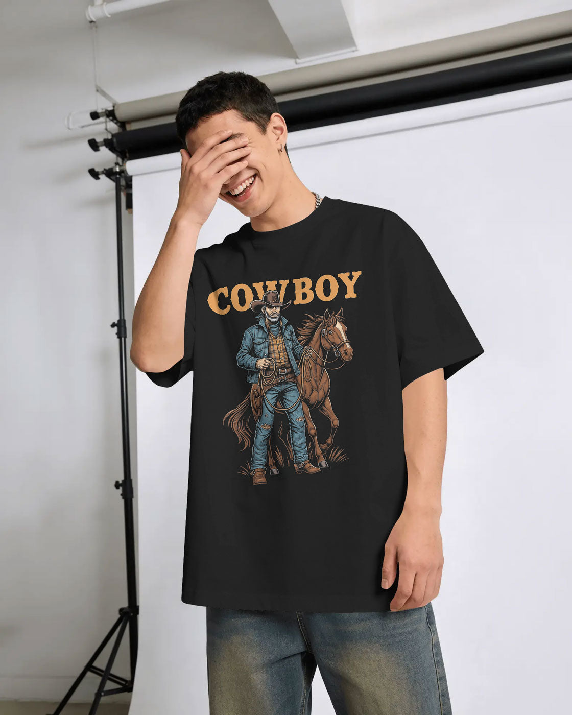 Cowboy with Horse Oversized T-Shirt for Men – Western Partner Graphic by Bycads