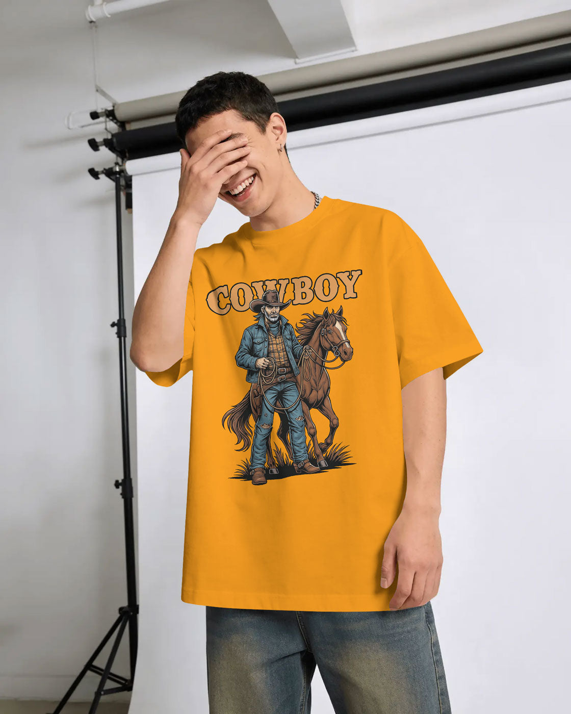 Cowboy with Horse Oversized T-Shirt for Men – Western Partner Graphic by Bycads