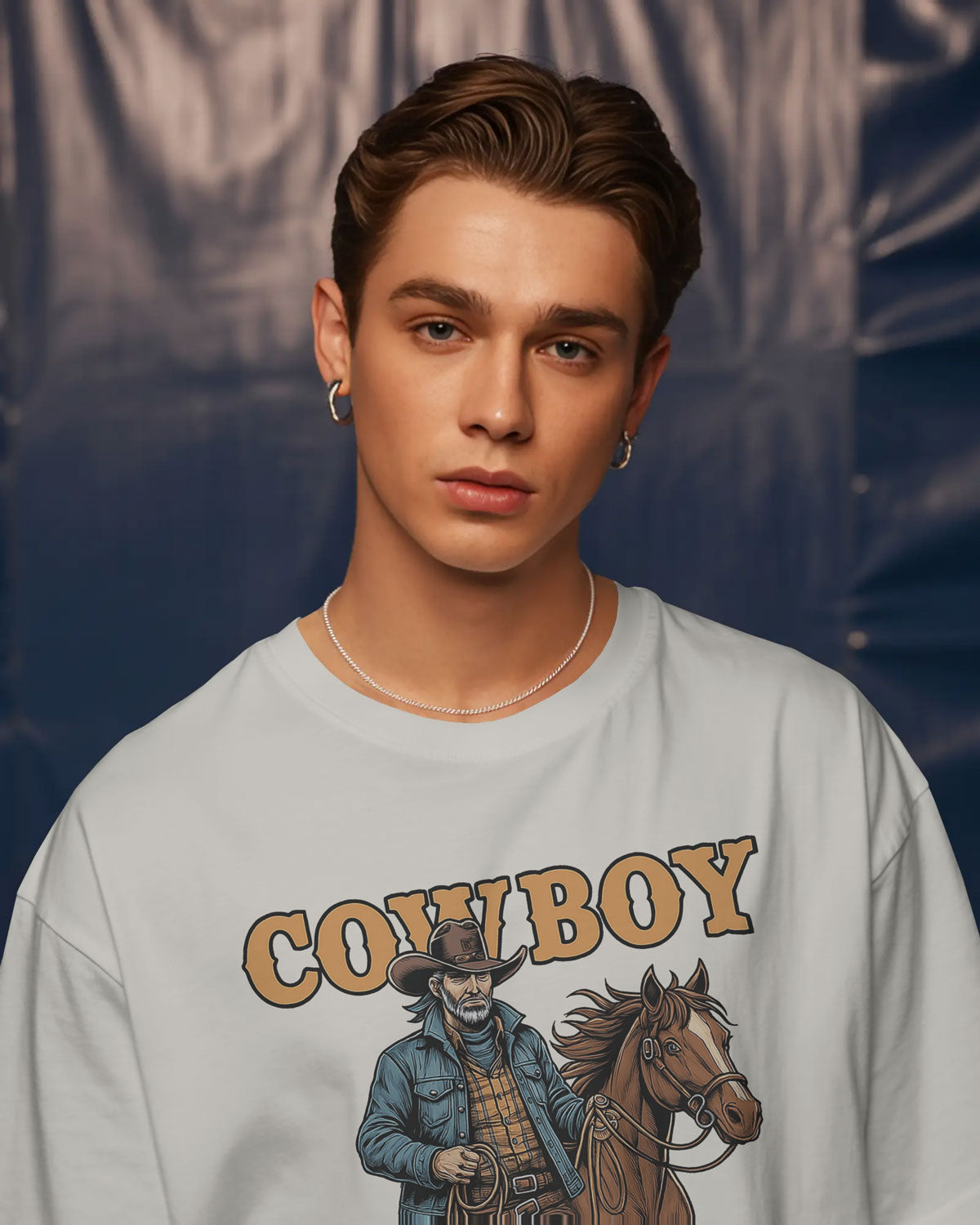 Cowboy with Horse Oversized T-Shirt for Men – Western Partner Graphic by Bycads