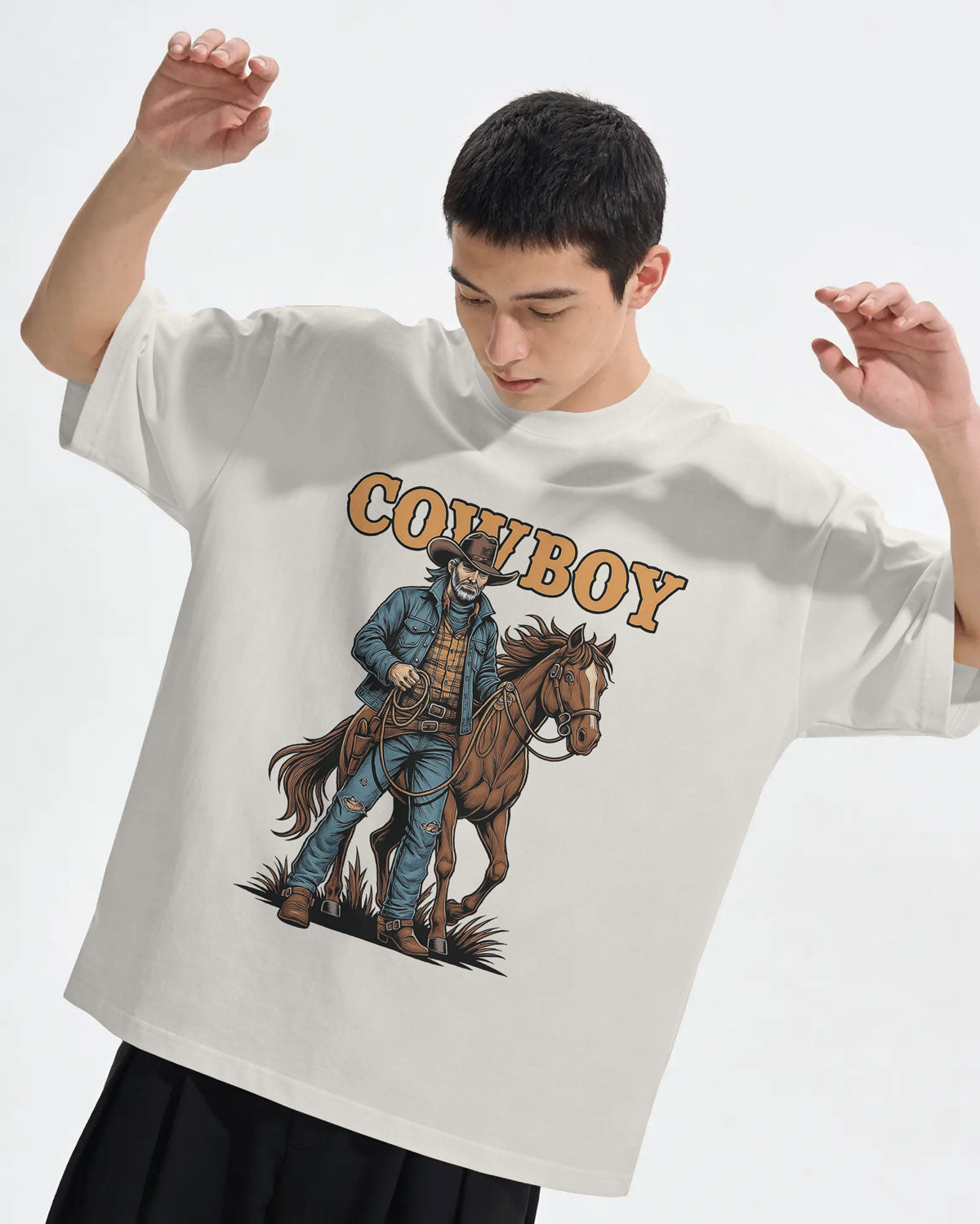 Cowboy with Horse Oversized T-Shirt for Men – Western Partner Graphic by Bycads