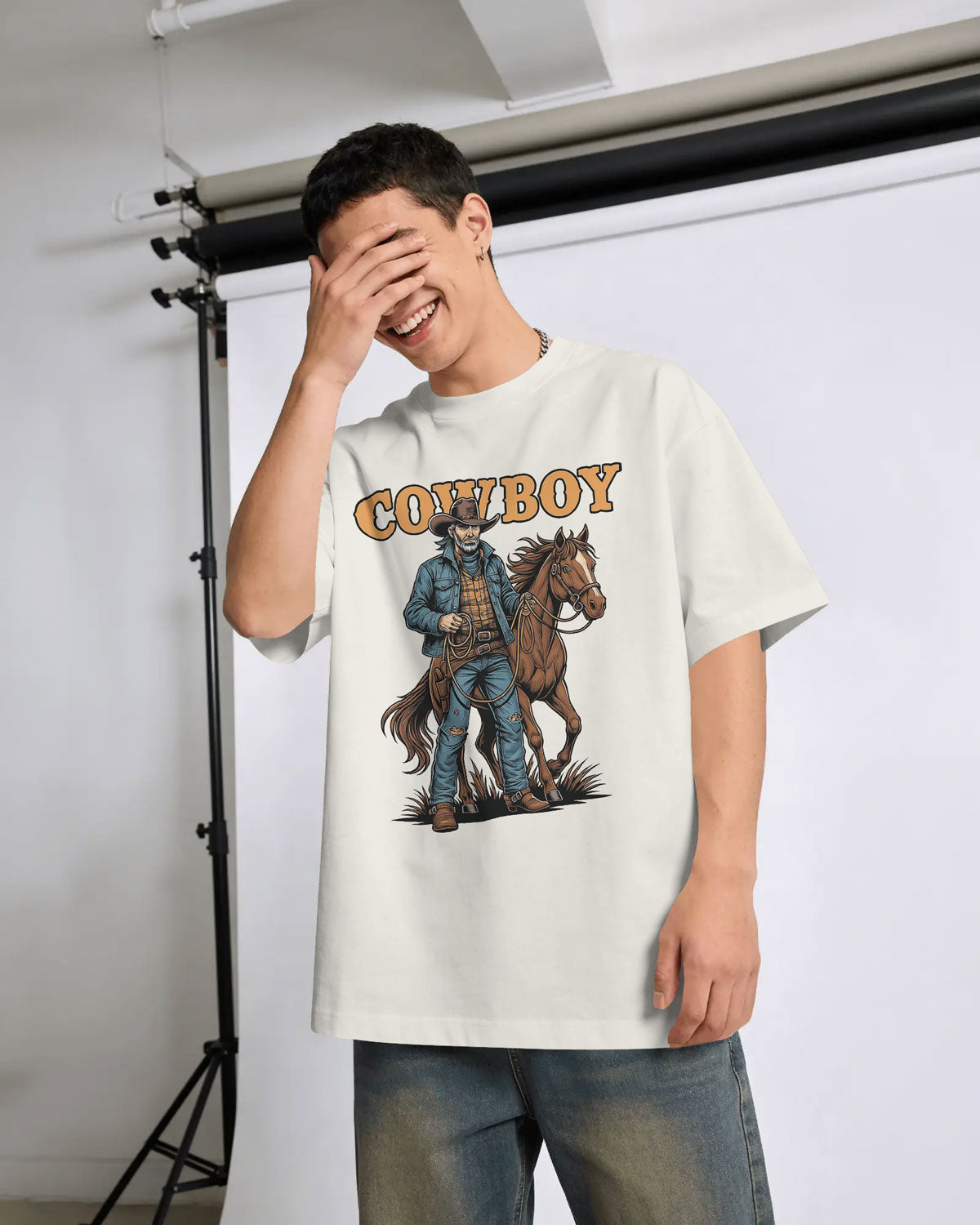 Cowboy with Horse Oversized T-Shirt for Men – Western Partner Graphic by Bycads