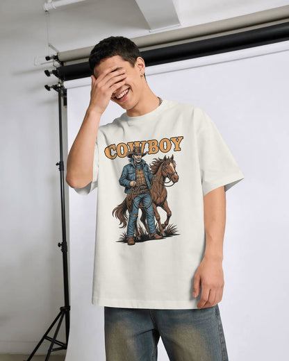 Cowboy with Horse Oversized T-Shirt for Men – Western Partner Graphic by Bycads