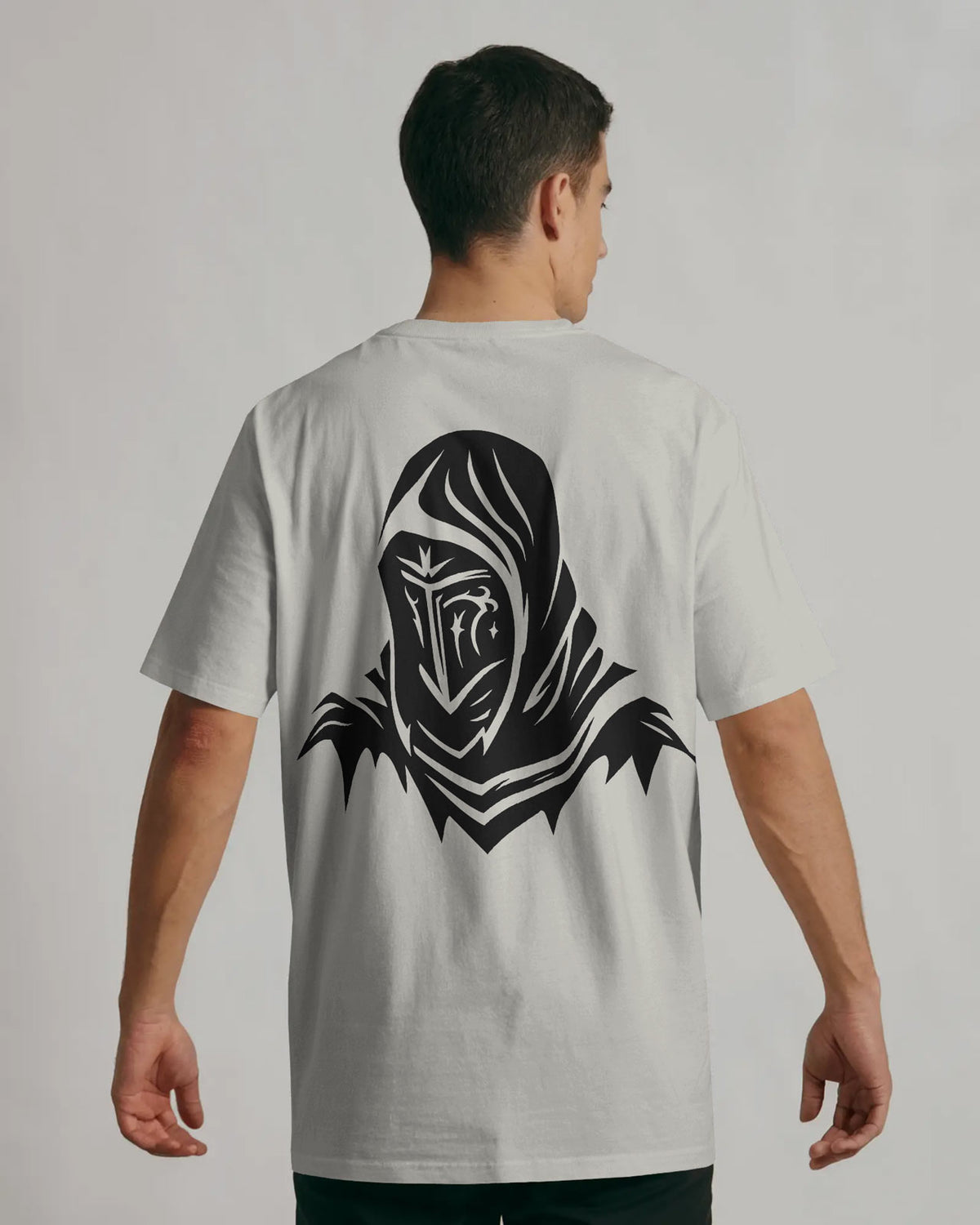 Dark Hooded Knight Oversized T-Shirt for Men – Mysterious Shadow Armor Design by Bycads