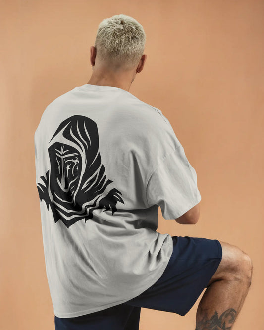 Dark Hooded Knight Oversized T-Shirt for Men – Mysterious Shadow Armor Design by Bycads