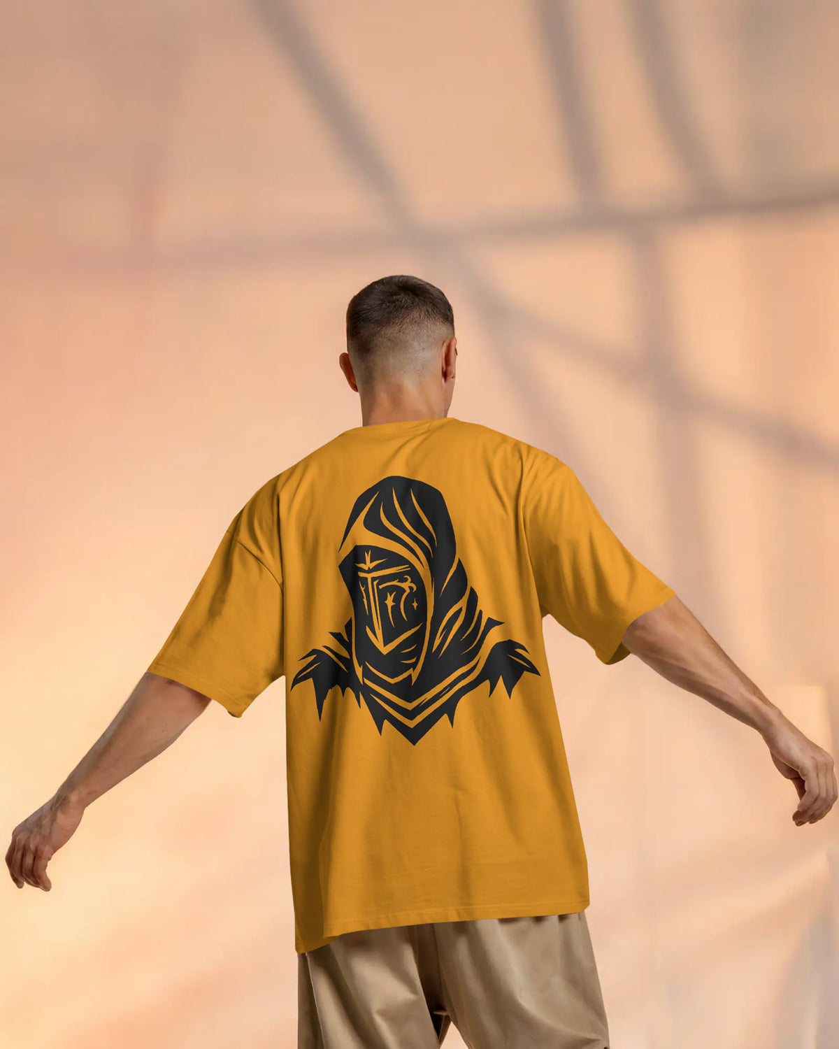 Dark Hooded Knight Oversized T-Shirt for Men – Mysterious Shadow Armor Design by Bycads