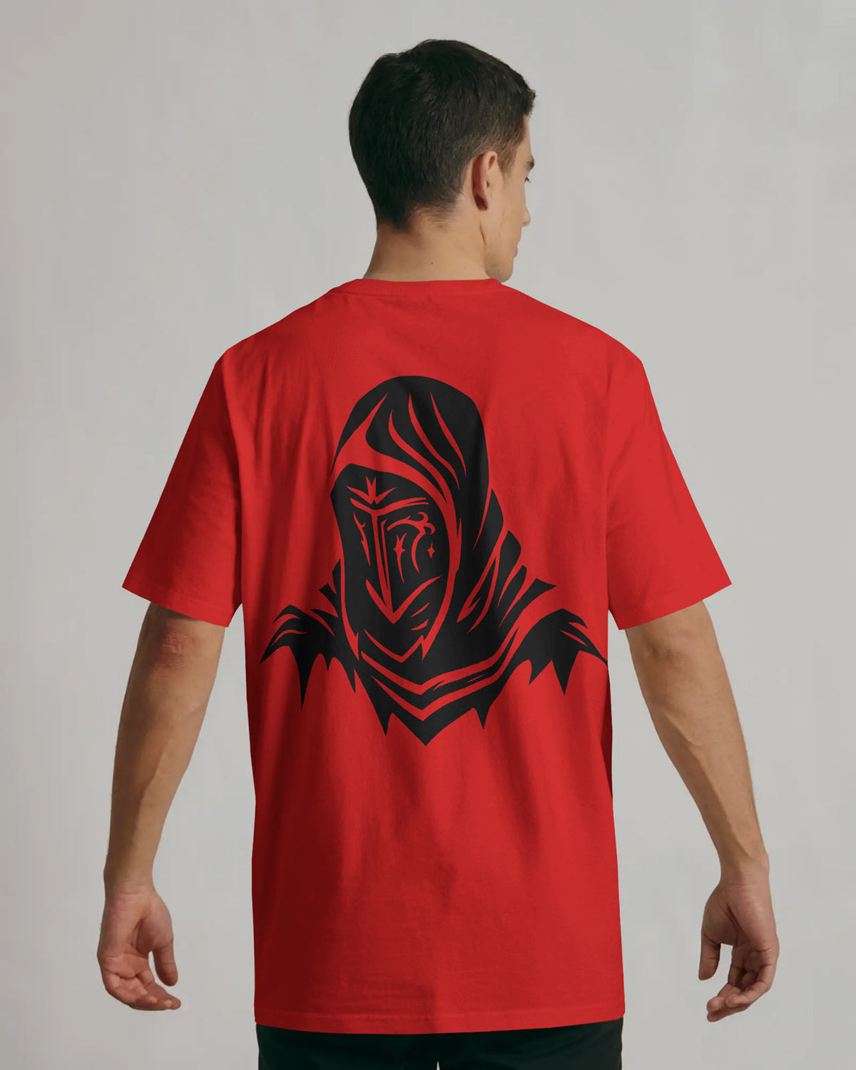 Dark Hooded Knight Oversized T-Shirt for Men – Mysterious Shadow Armor Design by Bycads