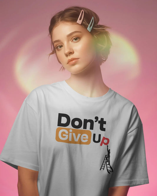 Bycads Don’t Give Up Motivational Oversized Cotton Blend T-Shirt