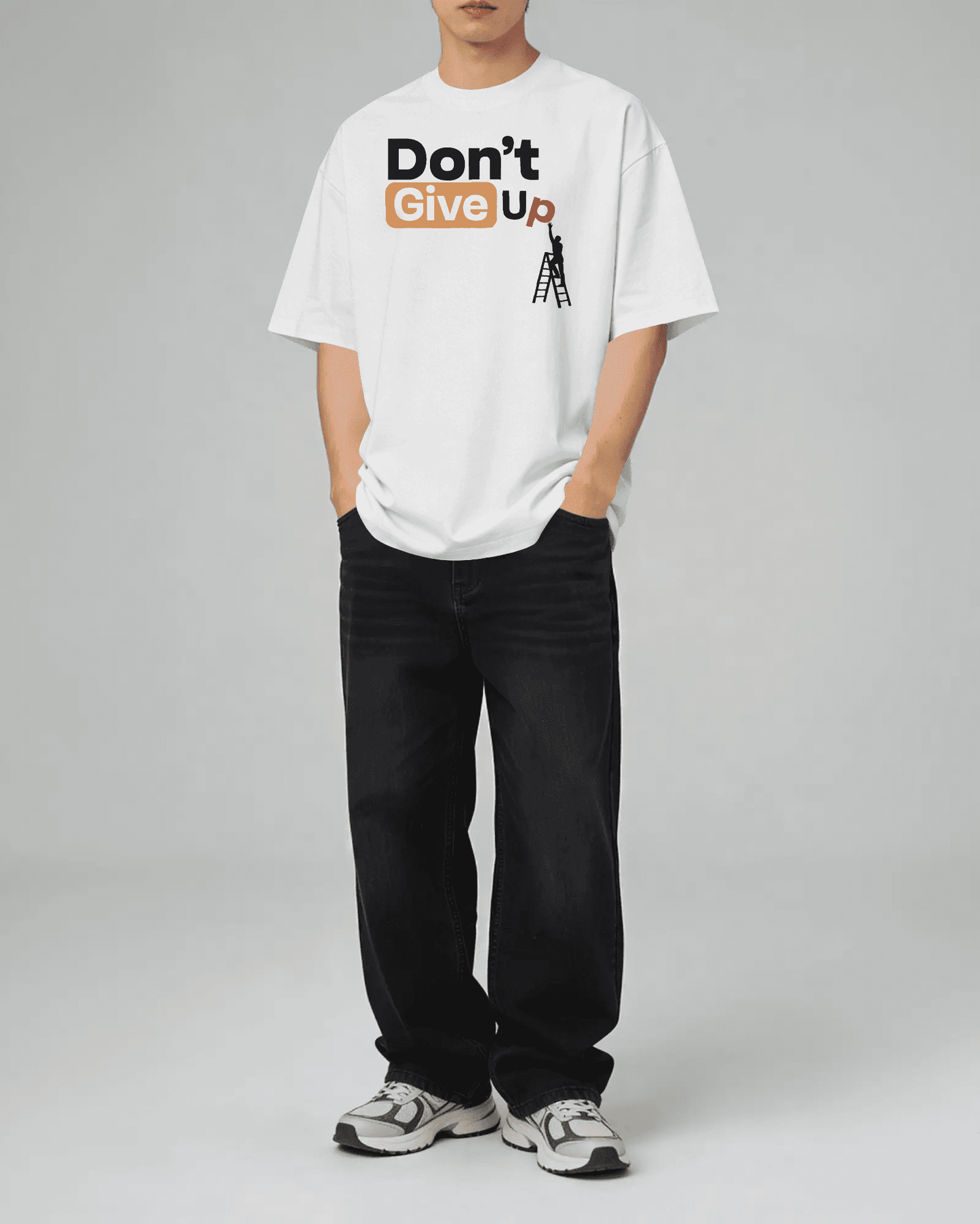 Bycads Don’t Give Up Motivational Oversized Cotton Blend T-Shirt