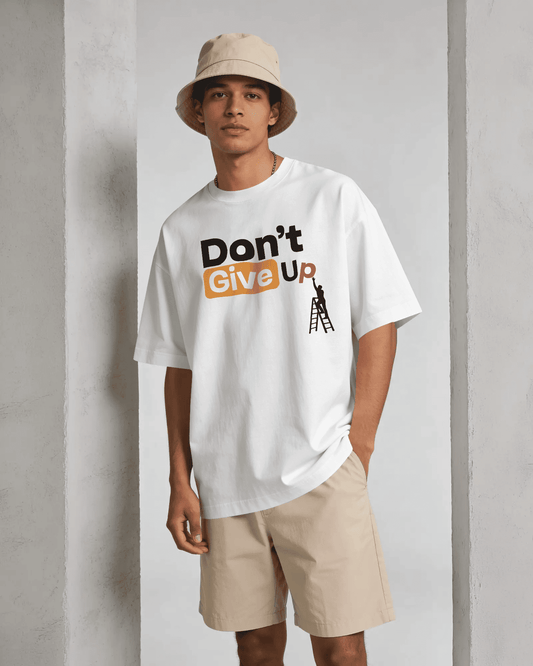 Bycads Don’t Give Up Motivational Oversized Cotton Blend T-Shirt