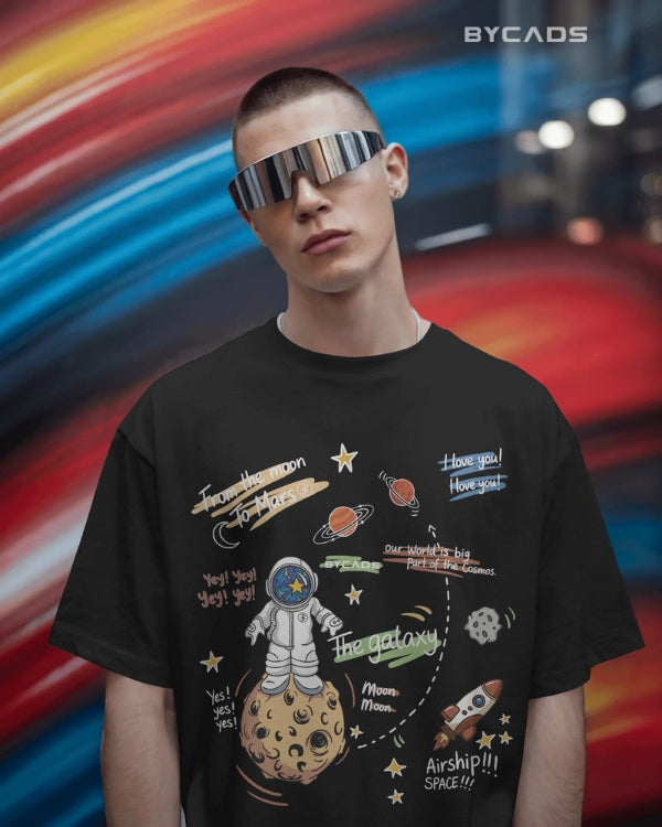 BYCADS Galaxy Explorer Typography Collection Oversized T-Shirt for Unisex  | Cotton Blend Relaxed-Fit Drop Shoulder Graphic Printed Unisex t-shirt