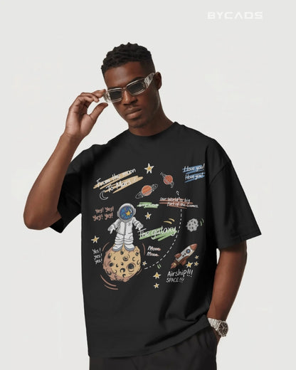 BYCADS Galaxy Explorer Typography Collection Oversized T-Shirt for Unisex  | Cotton Blend Relaxed-Fit Drop Shoulder Graphic Printed Unisex t-shirt