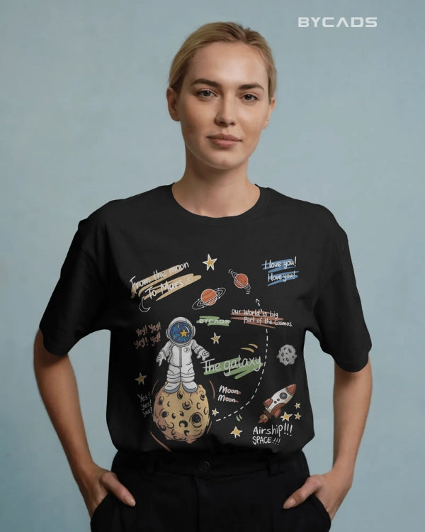 BYCADS Galaxy Explorer Typography Collection Oversized T-Shirt for Unisex  | Cotton Blend Relaxed-Fit Drop Shoulder Graphic Printed Unisex t-shirt