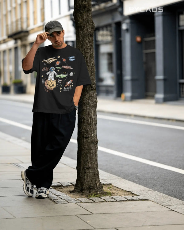 BYCADS Galaxy Explorer Typography Collection Oversized T-Shirt for Unisex  | Cotton Blend Relaxed-Fit Drop Shoulder Graphic Printed Unisex t-shirt