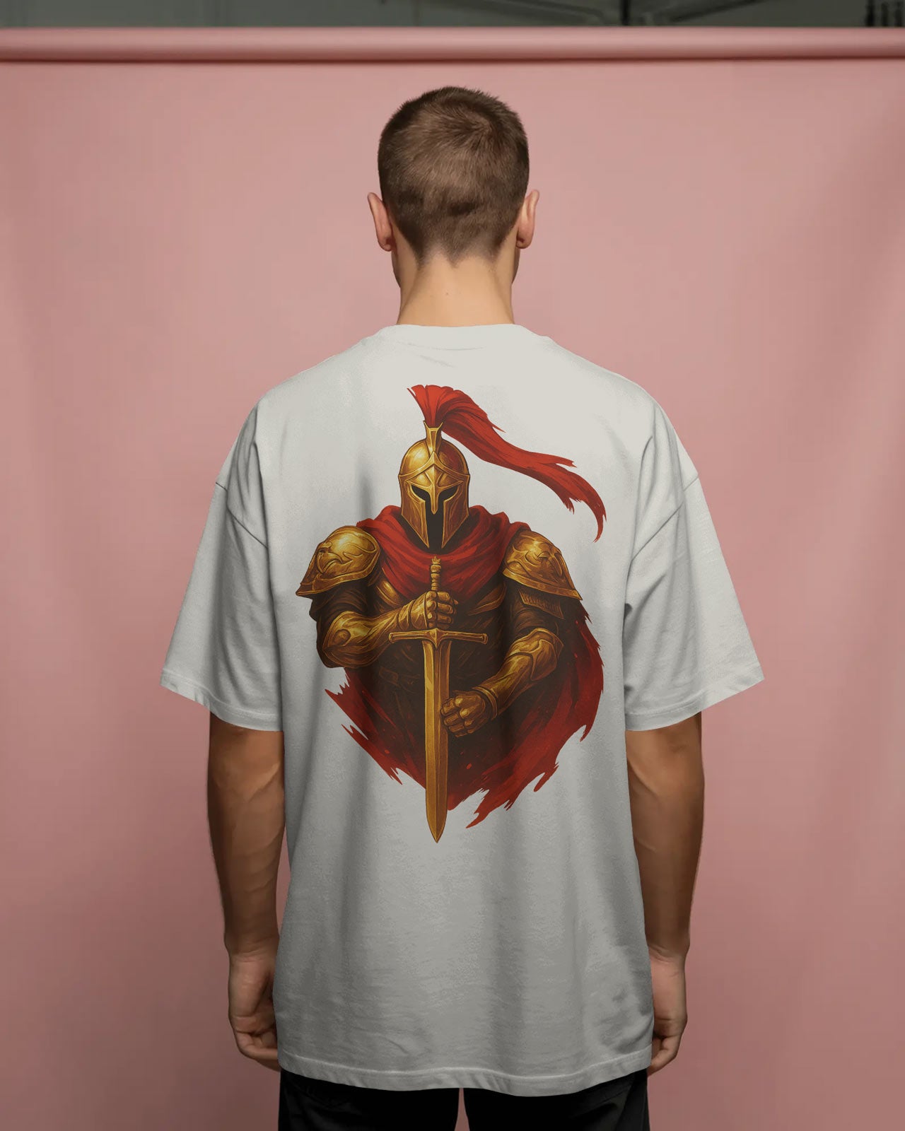 Golden Knight Oversized T-Shirt for Men – Medieval Warrior Sword Graphic by Bycads