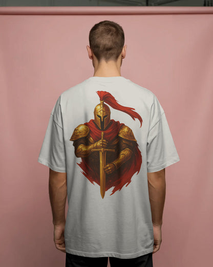 Golden Knight Oversized T-Shirt for Men – Medieval Warrior Sword Graphic by Bycads