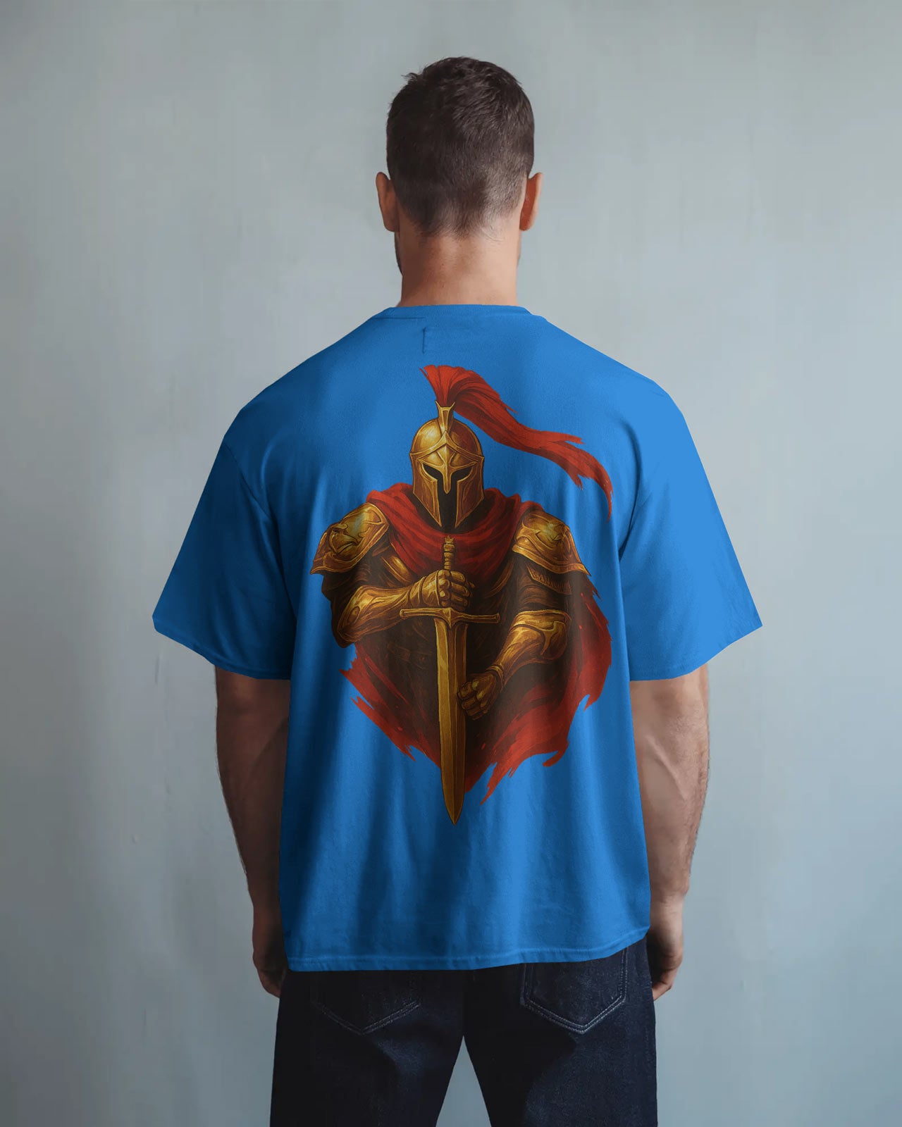Golden Knight Oversized T-Shirt for Men – Medieval Warrior Sword Graphic by Bycads