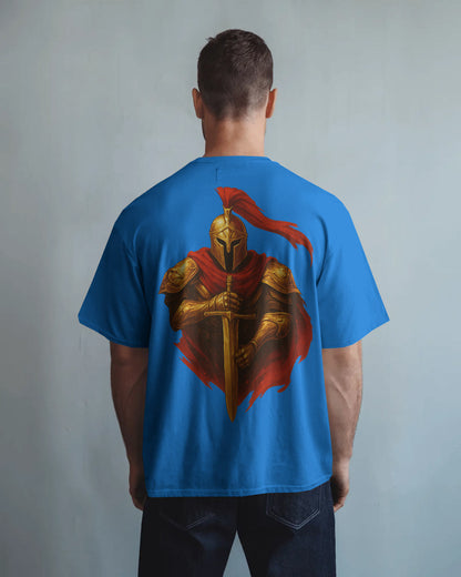 Golden Knight Oversized T-Shirt for Men – Medieval Warrior Sword Graphic by Bycads