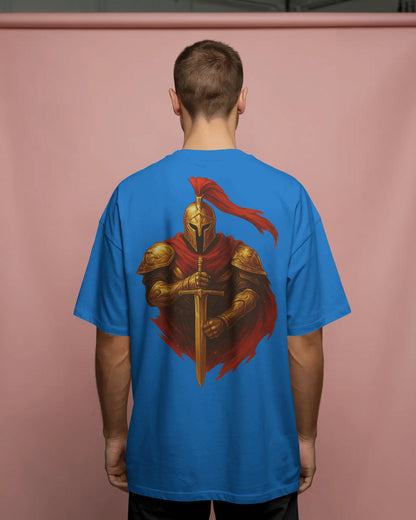 Golden Knight Oversized T-Shirt for Men – Medieval Warrior Sword Graphic by Bycads