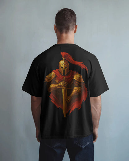 Golden Knight Oversized T-Shirt for Men – Medieval Warrior Sword Graphic by Bycads