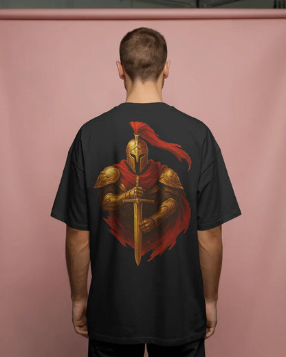 Golden Knight Oversized T-Shirt for Men – Medieval Warrior Sword Graphic by Bycads