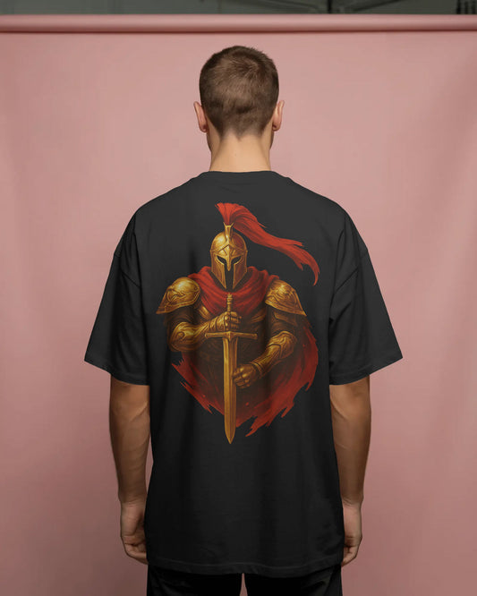 Golden Knight Oversized T-Shirt for Men – Medieval Warrior Sword Graphic by Bycads