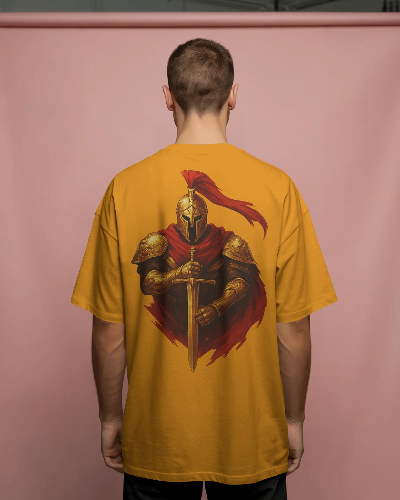 Golden Knight Oversized T-Shirt for Men – Medieval Warrior Sword Graphic by Bycads