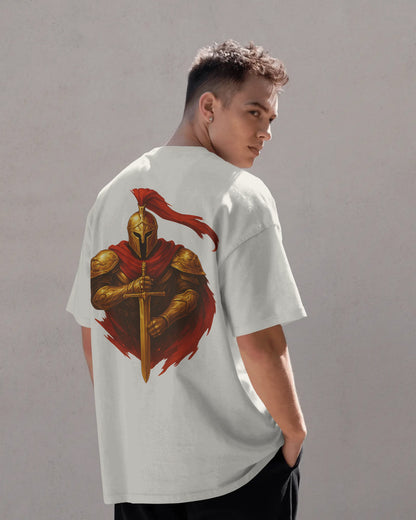 Golden Knight Oversized T-Shirt for Men – Medieval Warrior Sword Graphic by Bycads